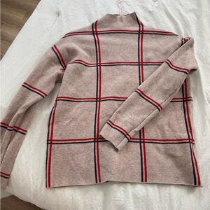 Tahari Pink Plaid Sweater with Red and Black Trim